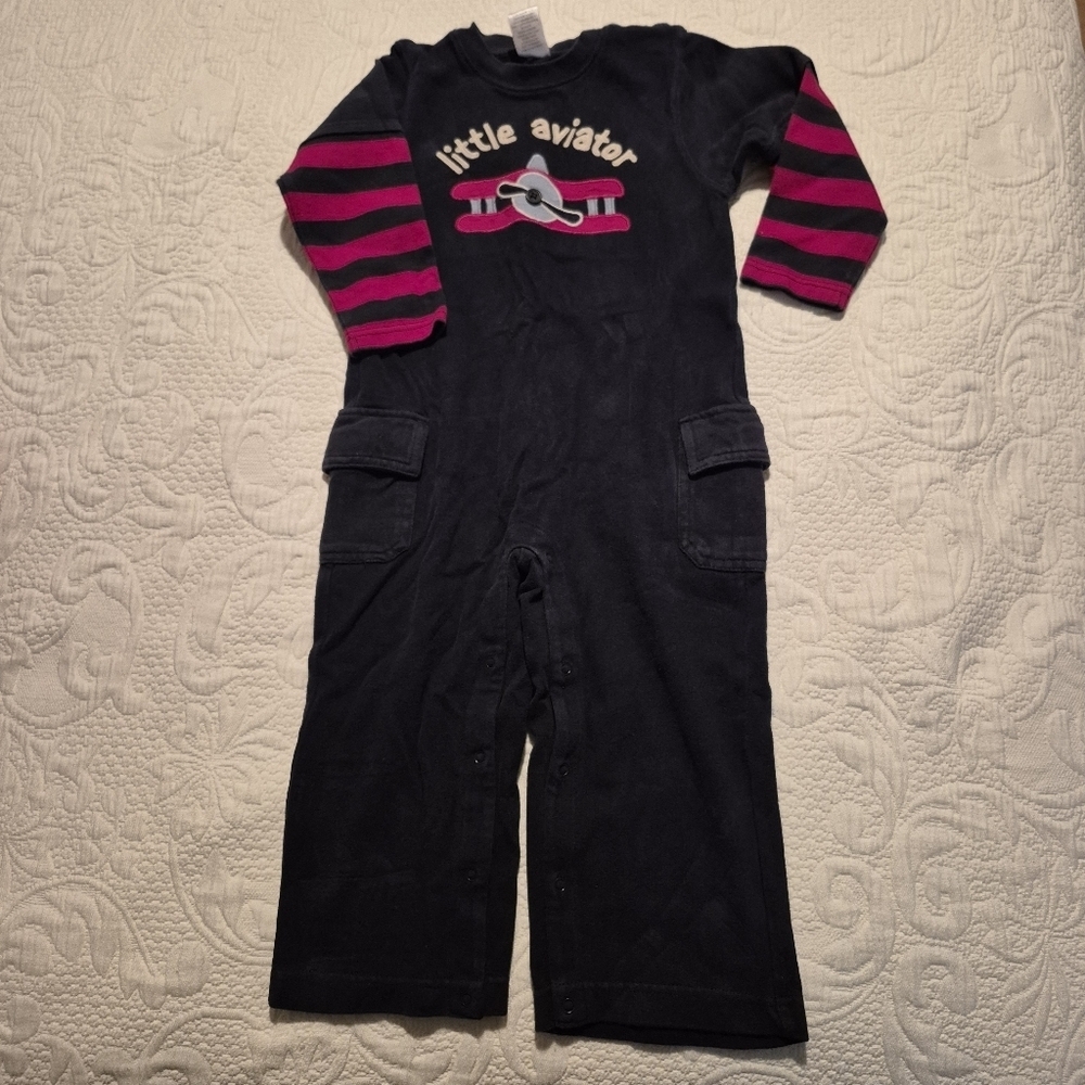 Gymboree boys size 2T Holiday Aviator line 2009 romper navy & red VGUC